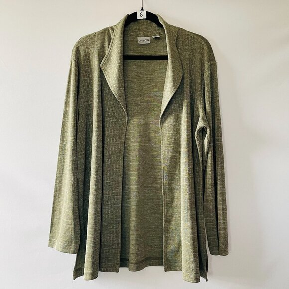 Chico's Jackets & Blazers - Chico's Womens Olive Green Open Front Slinky Stretch Blazer Jacket Size 3 US XL